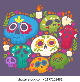 Day of the Dead print. Holy Death. Mexican sugar skulls.
