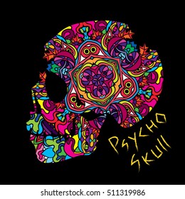 Day of the Dead Psychedelic Mexican Textured Skull 60s Colors Vector Illustration
