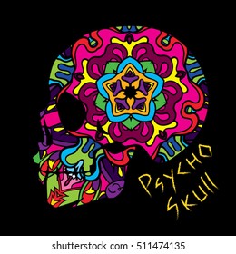 Day of the Dead Psychedelic Mexican Textured Skull 60s Colors Vector Illustration
