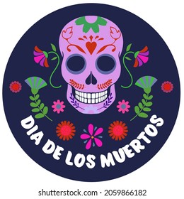 Day of the Dead round vector sticker 