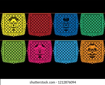 Day of The Dead seamless paper decoration with Skull and ornament. Mexican sugar skull. Vector illustration
