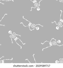 Day of the dead seamless pattern. Cute human skeletons on light grey background. vector Halloween seamless pattern. Halloween party repeat texture. Holidays cartoon character vector.