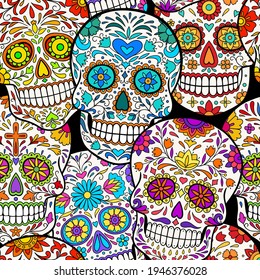 Day of Dead seamless pattern. Dia de los muertos mexican festival seamless color pattern