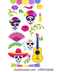 Day of the Dead seamless pattern. Dia de los muertos. Mexican celebration.