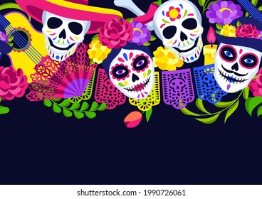 Day of the Dead seamless pattern. Dia de los muertos. Mexican celebration.