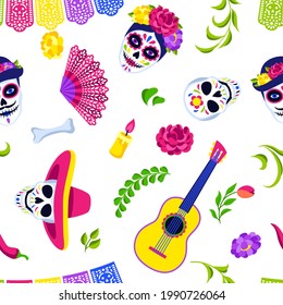 Day of the Dead seamless pattern. Dia de los muertos. Mexican celebration.