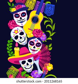 Day of the Dead seamless pattern. Dia de los muertos. Mexican celebration.