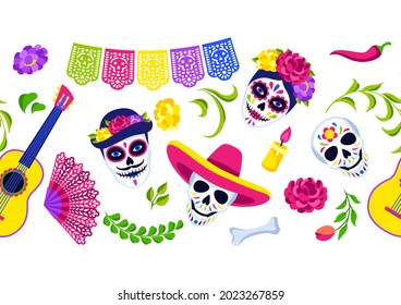 Day of the Dead seamless pattern. Dia de los muertos. Mexican celebration.