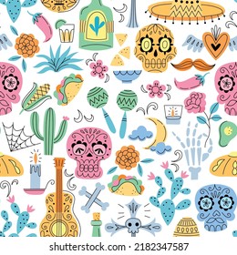 Day of the dead seamless pattern. Dia de los muertos background