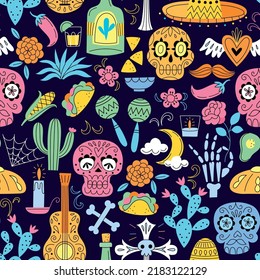 Day of the dead seamless pattern. Dia de los muertos background