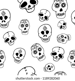 Day of the Dead seamless pattern in hand drawn style. For print, textile, wrapping paper