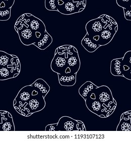 Day of the Dead seamless pattern in hand drawn style. For print, textile, wrapping paper