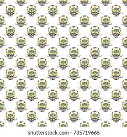 Day of the Dead seamless pattern, hand drawn sugar skulls with mustache background, vector illustration.