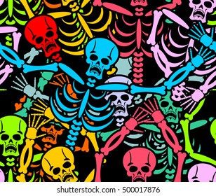 Day of the Dead seamless pattern. Multicolored skeleton ornament. Skull texture. Dead background for national holiday in Mexico
