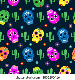 Day of the dead seamless pattern. Traditional celebration of Mexico.