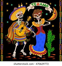  Día de los Muertos.El baile esqueleto. Fiesta mexicana. Esqueleto mexicano