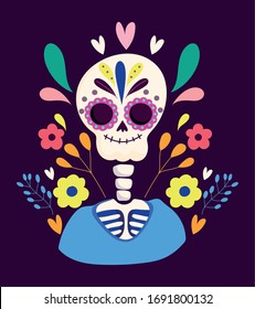 day of the dead. skeleton flowers festival. national traditional mexican celebration vector illustration