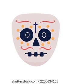 Day of the Dead skeleton semi flat color vector character face. Editable full sized mask on white. Dia De Los Muertos celebration simple cartoon style illustration for web graphic design and animation