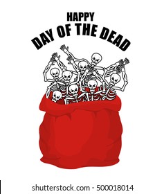 Day of the Dead. Skeletons in sack. Skull in bag. Logo for national holiday in Mexico. Mexican terrible feast
