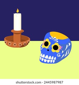 Day of the Dead skull with a candle