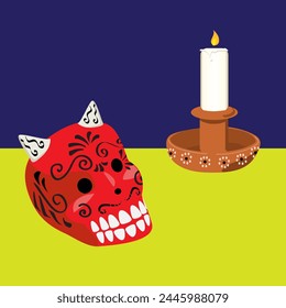 Day of the Dead skull with a candle