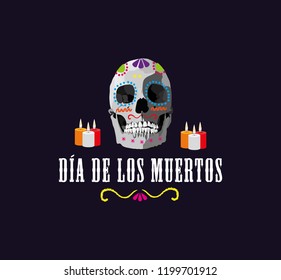 Day of the dead. Skull with candles. Mexican tradition. Illustration