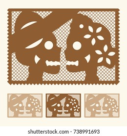 Day Of The Dead Skull Couple. Cut Out Paper - Vintage Set