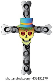 Day Of The Dead Skull  Cross Vector.