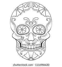 Day of The Dead Skull with floral ornament. Mexican sugar skull. Vector illustration
