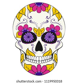 Day of The Dead Skull with floral ornament. Mexican sugar skull. Vector illustration
