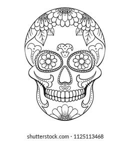 Day of The Dead Skull with floral ornament. Mexican sugar skull. Vector illustration
