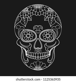 Day of The Dead Skull with floral ornament. Mexican sugar skull. Vector illustration
