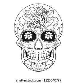 Day of The Dead Skull with floral ornament. Mexican sugar skull. Vector illustration
