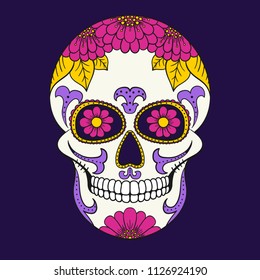 Day of The Dead Skull with floral ornament. Mexican sugar skull. Vector illustration
