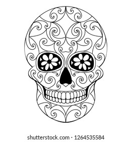 Day of The Dead Skull with floral ornament. Mexican sugar skull. Vector illustration
