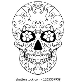 Day of The Dead Skull with floral ornament. Mexican sugar skull. Vector illustration
