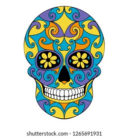 Day of The Dead Skull with floral ornament. Mexican sugar skull. Vector illustration
