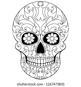 Day of The Dead Skull with floral ornament. Mexican sugar skull. Vector illustration
