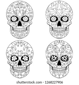 Black White Mexican Sugar Skull Coloring Stock Vector (Royalty Free ...