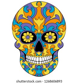Day of The Dead Skull with floral ornament. Mexican sugar skull. Vector illustration
