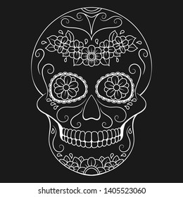 Day of The Dead Skull with floral ornament. Mexican sugar skull. Vector illustration
