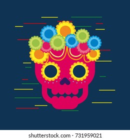day of the dead skull with floral ornament blue background
