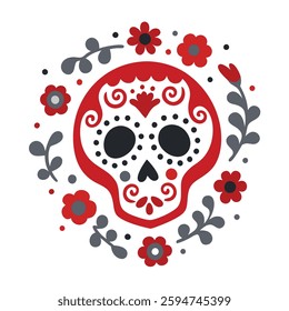 Day of the Dead Skull with Floral Wreath