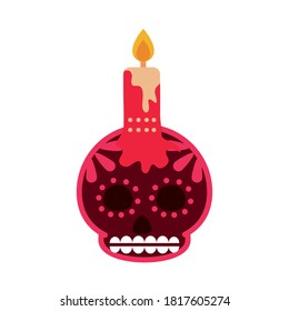 day of the dead, skull flower and candle decoration mexican celebration icon flat style vector illustration