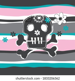 day of the dead skull with flower vector illustration