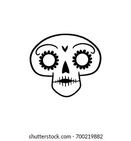 Day of the dead skull with flowers. Black and white vector illustration. Tattoo