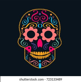 Day of the dead skull, Halloween icon with flower eyes