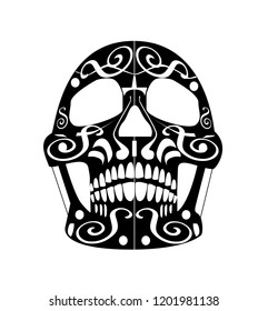 Day of the dead skull icon, ornament black and white