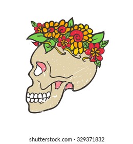 Day of dead skull with marigold.