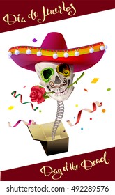 Day of the Dead. Skull in Mexican Hat. Dia de Muertos. Illustration in vector format